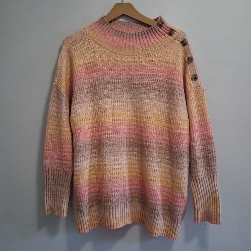 Talbots Plus Ombre Striped Wool Blend Sweater Button Detail Comfy Cozy 1X